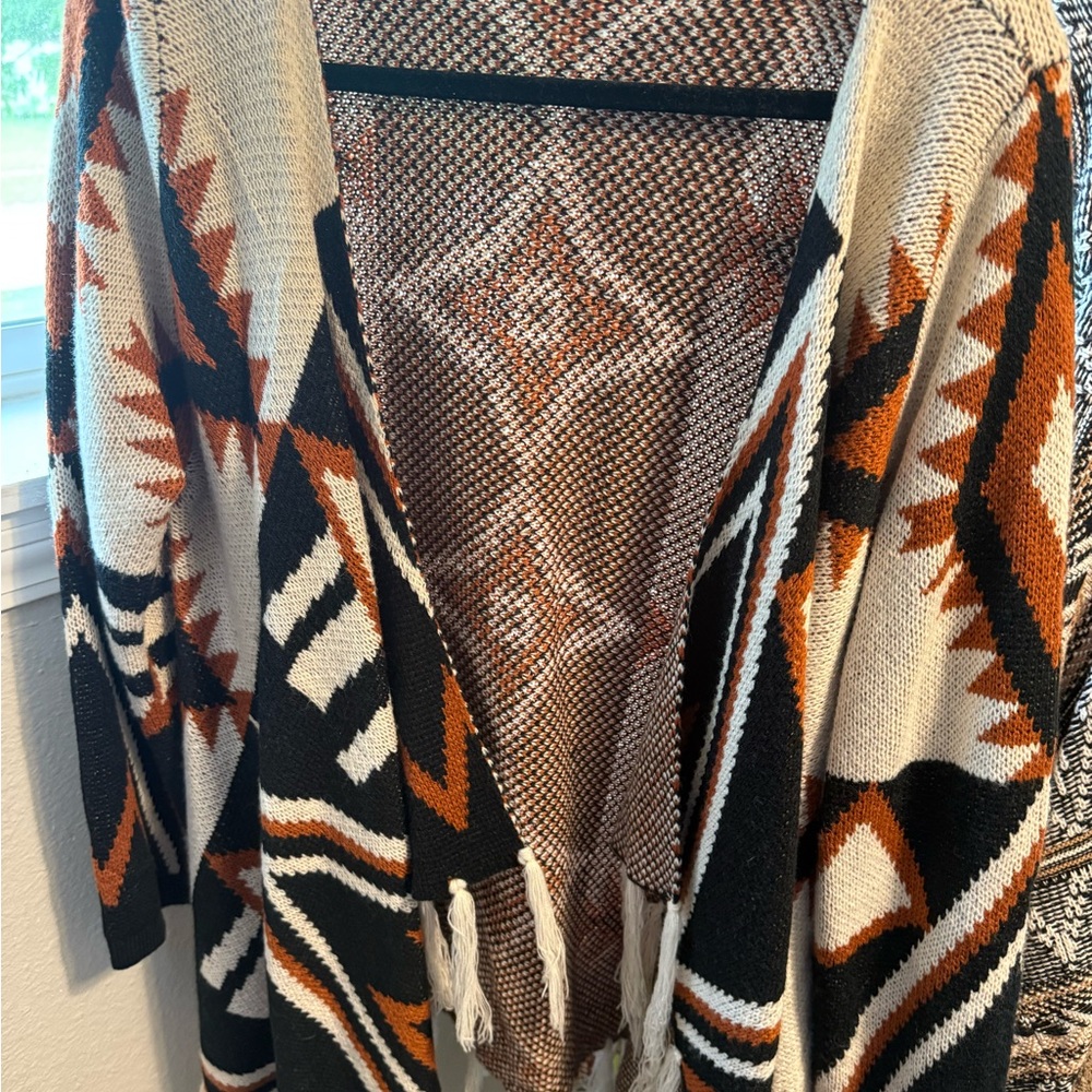 MACARON Black and Brown Geometric Cardigan Sweater